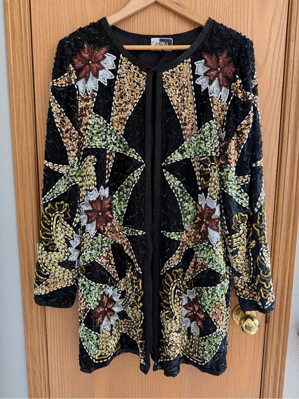 Vintage 90s Carina Black Fully Beaded Sequin Long Sleeve Jacket Women’s Size M